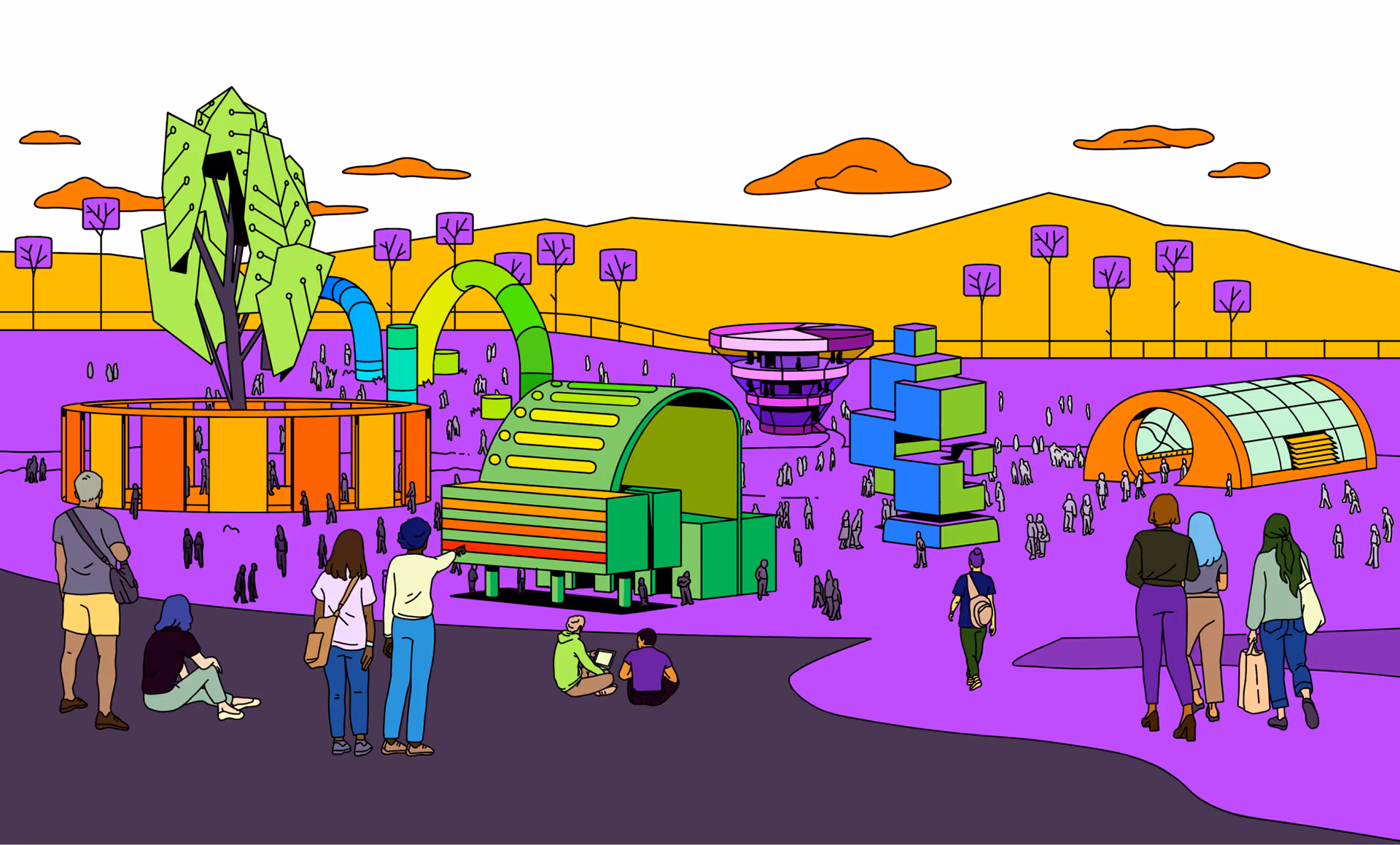 AI Fest festival grounds illustration