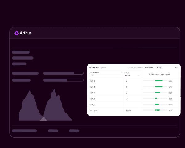 Arthur tabular model dashboard with inference inputs and local importance scores