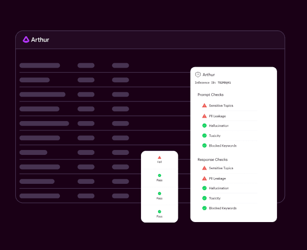 Arthur inference dashboard validating prompt and response checks