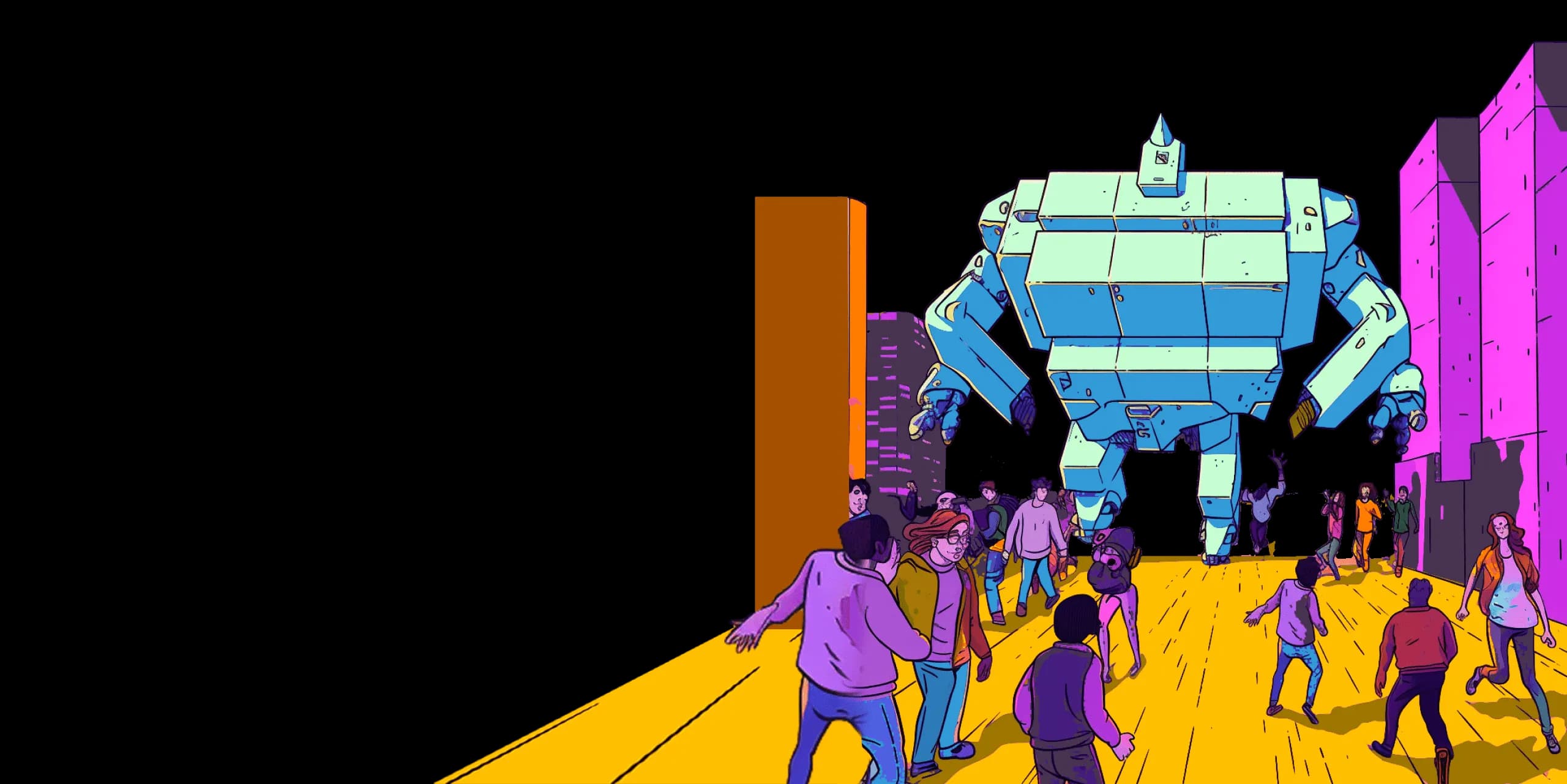 People standing before a giant robot firewall protecting an LLM